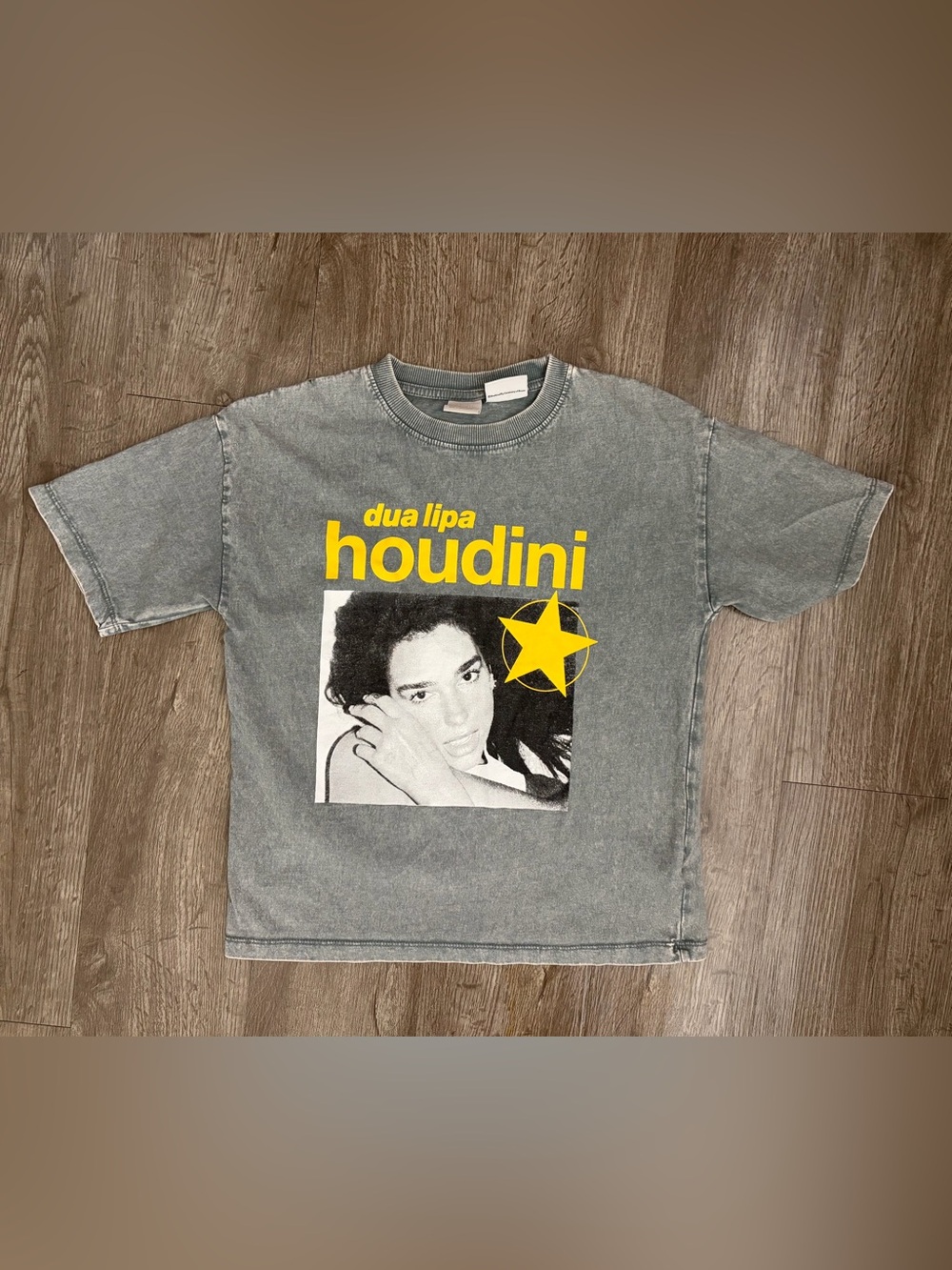 Zara x Dua Lipa Houdini Graphic Tee Kids 9-10 Years Grey Yellow Washed